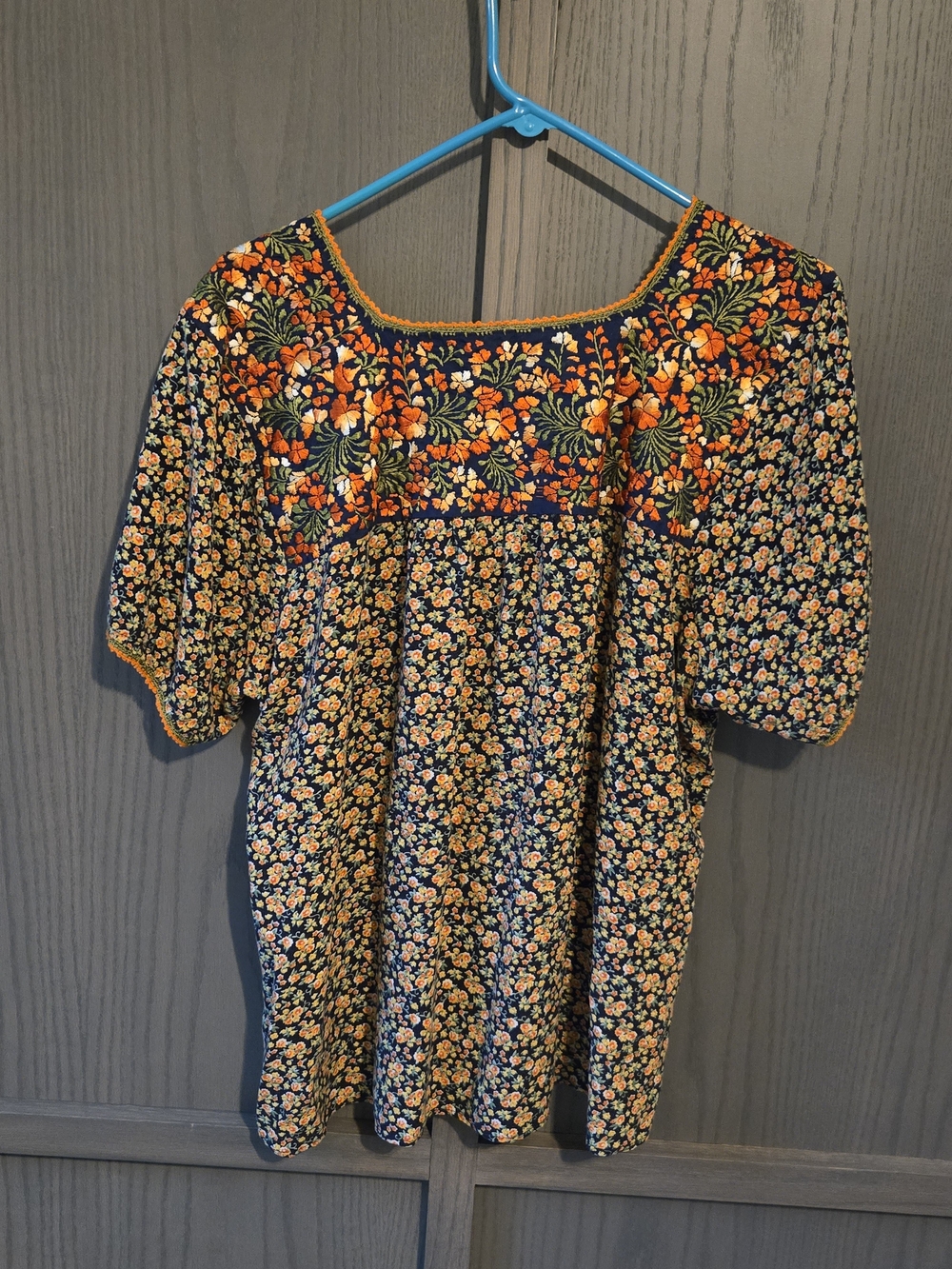 Oaxacan  Hand Embroidered Floral Square-Neck Top